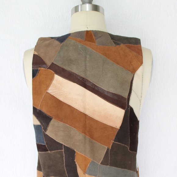 Vintage 60's Leather vest tunic Patchwork fish scale hippie western Free People - Picture 10 of 11